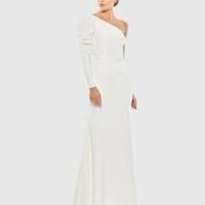 Mac Duggal White One-Shoulder Long Sleeve Evening Gown